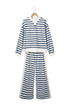 Striped Ribbed Cuff Collar Pocket Loose Pant Set