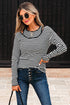 Striped Ribbed Double Layer Cold Shoulder Long Sleeve Top