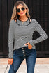 Striped Ribbed Double Layer Cold Shoulder Long Sleeve Top