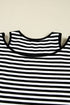 Striped Ribbed Double Layer Cold Shoulder Long Sleeve Top