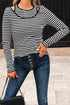 Striped Ribbed Double Layer Cold Shoulder Long Sleeve Top