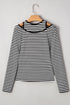 Striped Ribbed Double Layer Cold Shoulder Long Sleeve Top