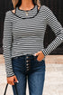 Striped Ribbed Double Layer Cold Shoulder Long Sleeve Top