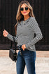 Striped Ribbed Double Layer Cold Shoulder Long Sleeve Top