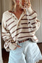 Striped Ribbed Henley Drop Shoulder Slouchy Sweater