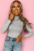 Striped Ribbed High Neck Slim Fit Long Sleeve Top