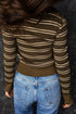 Striped Ribbed Knit Button Detail Collared Sweater