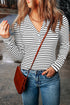 Striped Ribbed Knit Button Front Long Sleeve Henley Top