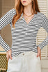 Striped Ribbed Knit Button Front Long Sleeve Henley Top