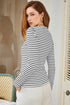 Striped Ribbed Knit Button Front Long Sleeve Henley Top