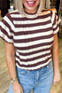 Striped Ribbed Knit Cable Short Sleeve Sweater