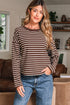 Striped Ribbed Knit Crew Neck Long Sleeve Crop Top