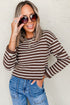 Striped Ribbed Knit Crew Neck Long Sleeve Crop Top