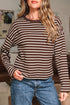 Striped Ribbed Knit Crew Neck Long Sleeve Crop Top