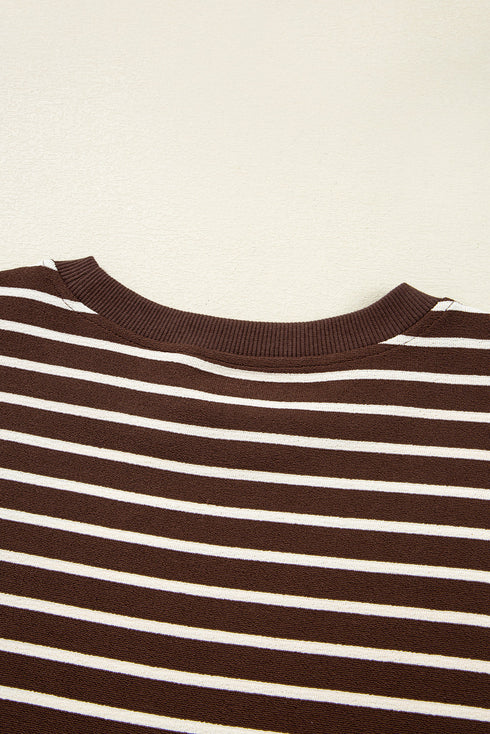 Striped Ribbed Knit Crew Neck Long Sleeve Crop Top