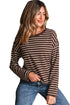 Striped Ribbed Knit Crew Neck Long Sleeve Crop Top