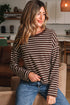 Striped Ribbed Knit Crew Neck Long Sleeve Crop Top
