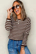 Striped Ribbed Knit Crew Neck Long Sleeve Crop Top