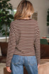 Striped Ribbed Knit Crew Neck Long Sleeve Crop Top