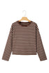 Striped Ribbed Knit Crew Neck Long Sleeve Crop Top