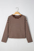 Striped Ribbed Knit Crew Neck Long Sleeve Crop Top