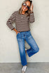 Striped Ribbed Knit Crew Neck Long Sleeve Crop Top