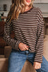 Striped Ribbed Knit Crew Neck Long Sleeve Crop Top