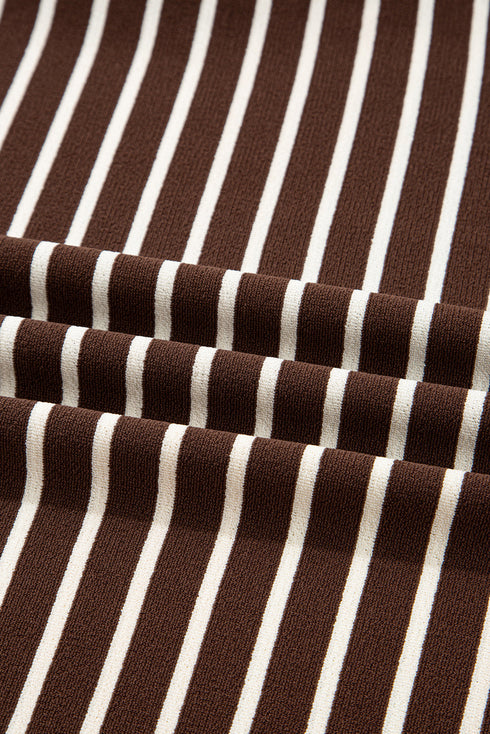 Striped Ribbed Knit Crew Neck Long Sleeve Crop Top
