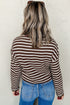 Striped Ribbed Knit Crew Neck Long Sleeve Crop Top