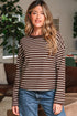 Striped Ribbed Knit Crew Neck Long Sleeve Crop Top