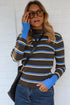 Striped Ribbed Knit Cuff Henley Button Sweater