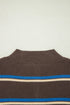 Striped Ribbed Knit Cuff Henley Button Sweater