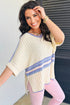Striped Ribbed Knit Elbow Sleeve Boxy Top