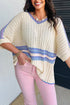 Striped Ribbed Knit Elbow Sleeve Boxy Top