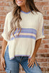 Striped Ribbed Knit Elbow Sleeve Boxy Top