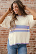 Striped Ribbed Knit Elbow Sleeve Boxy Top