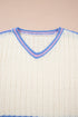 Striped Ribbed Knit Elbow Sleeve Boxy Top