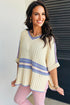 Striped Ribbed Knit Elbow Sleeve Boxy Top
