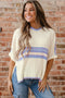 Striped Ribbed Knit Elbow Sleeve Boxy Top