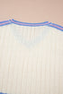 Striped Ribbed Knit Elbow Sleeve Boxy Top