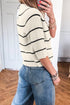 Striped Ribbed Knit Half Sleeve Loose Short Sleeve Sweater