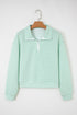 Striped Ribbed Knit Quarter Zip Long Sleeve Pullover
