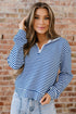 Striped Ribbed Knit Quarter Zip Long Sleeve Pullover