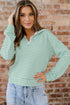 Striped Ribbed Knit Quarter Zip Long Sleeve Pullover