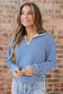 Striped Ribbed Knit Quarter Zip Long Sleeve Pullover