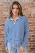 Striped Ribbed Knit Quarter Zip Long Sleeve Pullover