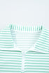 Striped Ribbed Knit Quarter Zip Long Sleeve Pullover