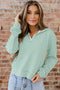 Striped Ribbed Knit Quarter Zip Long Sleeve Pullover