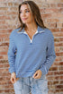 Striped Ribbed Knit Quarter Zip Long Sleeve Pullover
