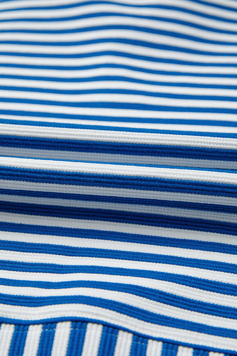 Striped Ribbed Knit Quarter Zip Long Sleeve Pullover